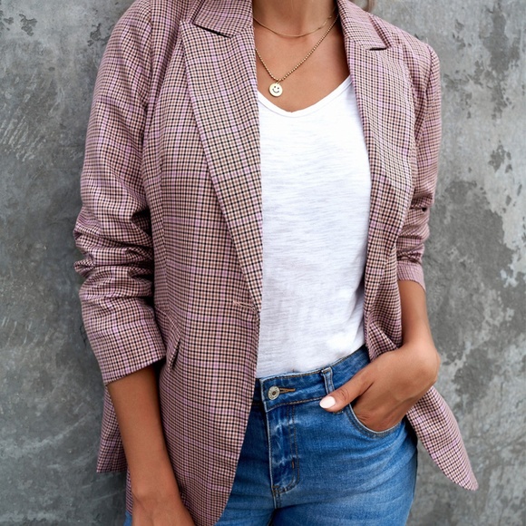 Sweet Earth Plaid Print Lapel Collar Buttoned Blazer - Picture 6 of 6